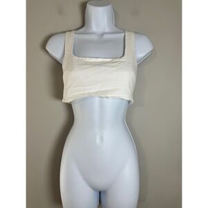 4th Reckless Cream Square Neck Tie Back Crop Top Linen‎ Blend Women's S